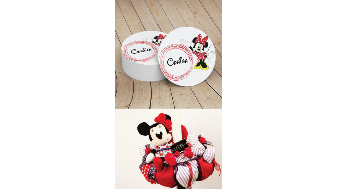 Lumanare de botez pentru fetite cu Minnie Mouse, 65x4 cm, Minnie in buline 4